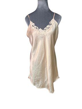 Vintage Dentelle Lace Trimmed Satin Slip Dress Adjustable Straps Womens Lingerie